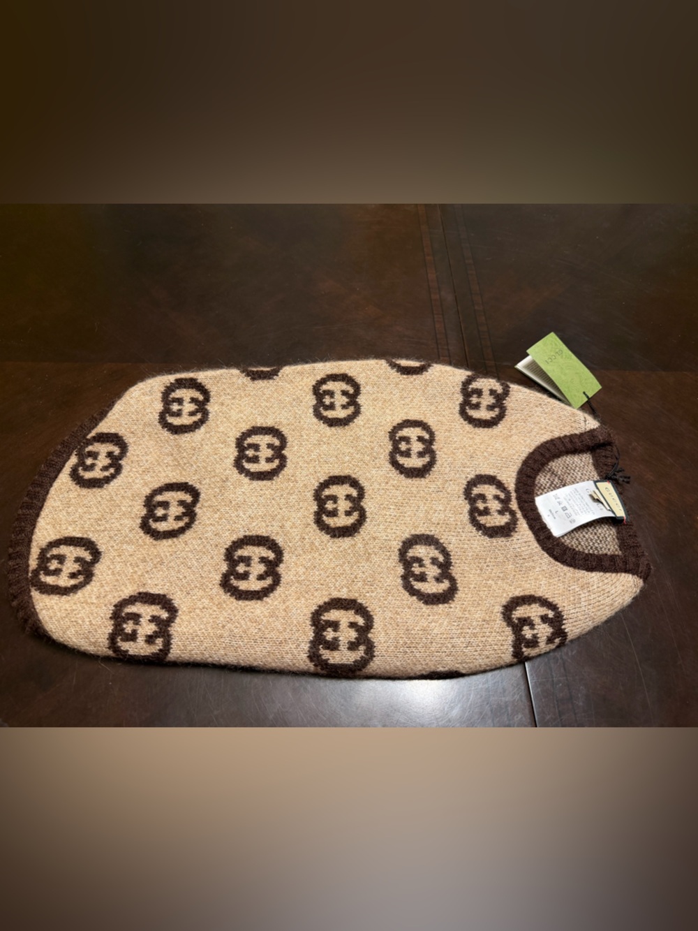 New Authentic Gucci GG Jumbo Logo Dog Sweater Clothes Tan Brown Size L